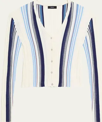 Theory Striped Long-Sleeve Knit Cardigan