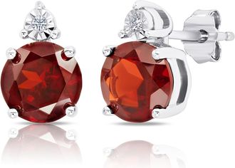 MAX + STONE Sterling Silver 7mm Round Gemstone and Diamond Accent Stud Earrings