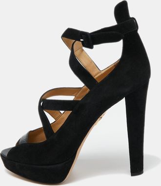 Charlotte Olympia Black Suede Gladys Strappy Platform Sandals