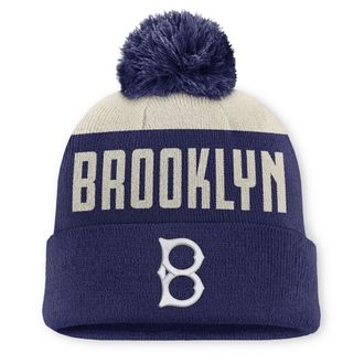 Nike Brooklyn Dodgers Cooperstown Peak Nike Mens MLB Cuffed Pom Beanie in White | NB1608WUKB-5JZ
