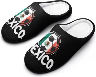 Generic Mexico Mexican Flag Soccer Football Slippers Men Winter Warm Cotton Anti-Slip Indoor Slip-Ons House Shoes
