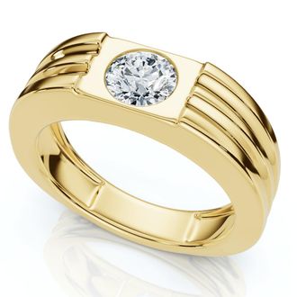 Pompeii3 Mens 1/2Ct Round Bezel Diamond Solitaire Ring 14k Gold or Platinum Lab Grown