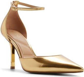 Aldo Jossephine Ankle Strap Pointed Toe Pump in Gold at Nordstrom, Size 7.5