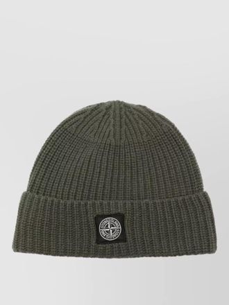 Stone Island wool beanie ribbed knit logo detail