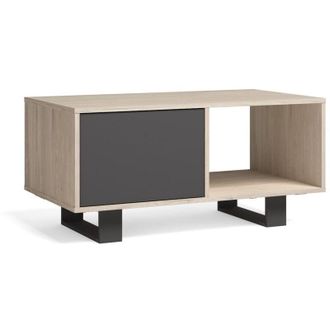 Skraut Home Skraut Home - Mesa De Centro Con Puertas, Sal&oacute;n Comedor, Modelo Wind, Color Estructura Roble, Color Puertas Gris Antracita, Medidas 92x50x45cm De Altu