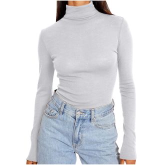 Generic Long Sleeve Tops Women Turtleneck Solid Inner Basic Ladies Sweatshirts Classic Lightweight Tight Fit Womens Sweaters Pullover Soft Comfy Casual Fashio
