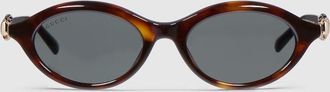 Gucci Oval-frame Sunglasses, Beige