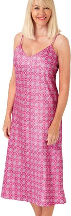 Marlon Womens Christa Long Chemise Nightdress With Adjustable Straps, Pink Tile, 12-14