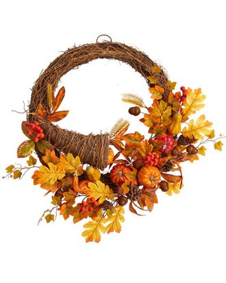Nearly Natural Autumn Artificial Cornucopia Fall Wreath 26in