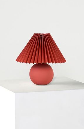 Brightech Serena 10 Ceramic LED Table Lamp with Retro Globe Base and Fabric Pleated Shade in Red at Nordstrom