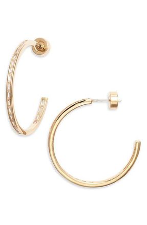 Nordstrom Baguette Cubic Zirconia Inside Out Hoop Earrings in Clear- Gold at Nordstrom