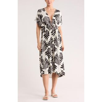 Nordstrom Rack Floral Short Sleeve Cover-Up Dress in Ivory Black Bloom at Nordstrom Rack, Size X-Small