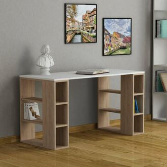 Dmora Escritorio Sulpice, 6 Estantes, Color Blanco, Material Tablero Madera Noble, 140x60x75h Cm Blanco