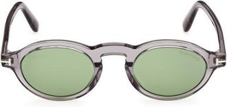 Tom Ford Aristotele 48mm Small Oval Sunglasses in Shiny Transparent Grey /Green at Nordstrom