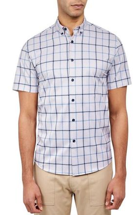 Brooklyn Brigade Slim Fit Gowanus Textured Grid 4-Way Stretch Performance Short Sleeve Shirt in Navy/blue at Nordstrom, Size Xx-Large