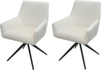 Hhg Hhg - Juego De 2 Sillas De Comedor 081, Silla De Cocina Apoyabrazos Giratorio Posici&oacute;n Autom&aacute;tica Tela Mvg, Crema-beige