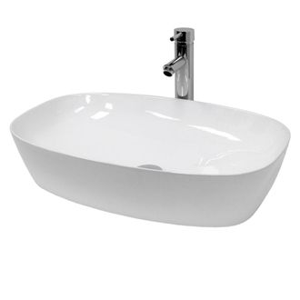 ECD Germany Lavabo blanco de cer&aacute;mica con juego de drenaje sin reborsadero
