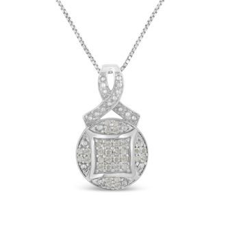 House of Brilliance 925 Sterling Silver 1/3 cttw Diamond Ribbon and Circle Cluster 18 Pendant Necklace