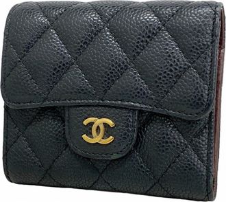 Chanel Black Grained Calfskin Wallet (Tri-Fold) (Pre-Owned)