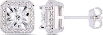 Amour Diamond Accent Square Halo Stud Earrings In Sterling Silver