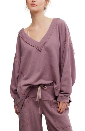 Free People Staycation Oversize Lounge Sweatshirt in Elderberry Tea at Nordstrom, Size X-Small