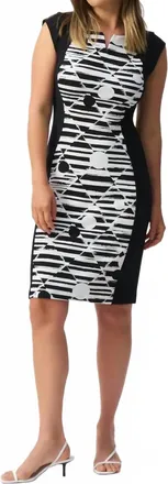 Joseph Ribkoff Geometric Short Cap Sleeves Sheath Dress In White/black