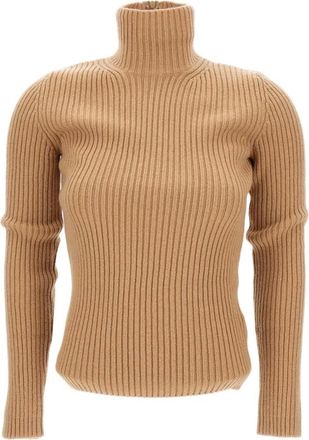 Max Mara Truien & Vesten, Dames, Beige, L, Wol, Geribbelde Coltrui Trui Beige