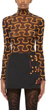 Pucci Onda Print High-Neck Tulle Top - Dames - Longsleeves - Veelkleurig - XS - Tweed - Tops