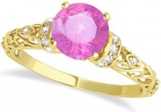 Allurez Pink Sapphire & Diamond Antique Engagement Ring 14k Yellow Gold 0.87ct
