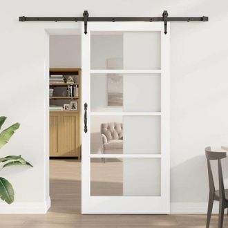 vidaXL Puerta Deslizante Manual Blanco 93 X 202 Cm Madera Y Metal Vidaxl
