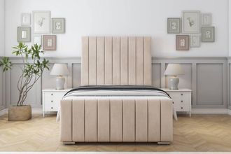 Sloomy California Naples Bed Frame With 50 Upholstered Headboard in Light Sand | Size: King