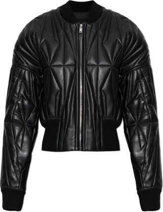 Rick Owens Geocamo Cropped Quilted Bomber Jacket - Dames - Leren en Su&egrave;de Jassen - Zwart - S - Leer - Jassen