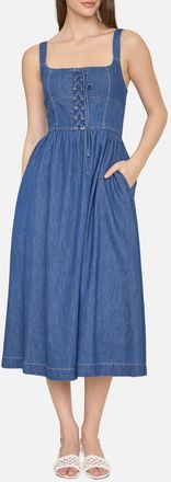 Blu Pepper Sleeveless Lace-Up Denim Midi Dress at Nordstrom Rack, Size Medium