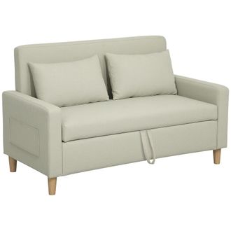 HOMCOM Homcom Sof&aacute; De 2 Plazas Tapizado En Lino Sint&eacute;tico Con 2 Almohadas Espacio De Almacenamiento Y Patas De Madera Carga 240 Kg 135x71x84 Cm Beige