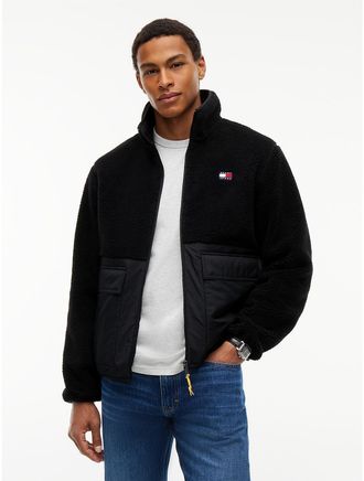 Tommy Hilfiger Mens Tommy Jeans Mixed-Media Teddy Jacket - Black - XXL