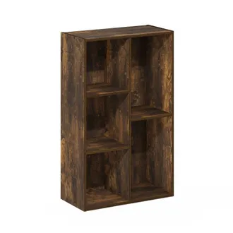 Furinno Luder 5-Cube No Tool Assembly Open Shelf, Amber Pine