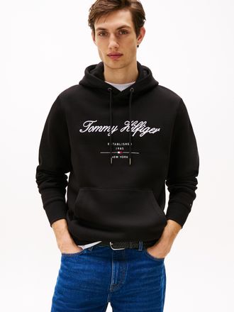 Tommy Hilfiger Hoodie TOMMY HILFIGER SCRIPT LOGO HOODY, Herren, Gr. XXL, schwarz, Sweatware, Obermaterial: 63% Baumwolle, 37% Polyester, regular fit h&uuml;ftlang, Rippb&uuml;
