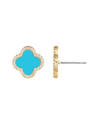 Adornia Adornia 14K Plated Turquoise Cz Halo Clover Stud Earrings