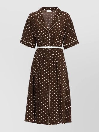 Parosh dress belted waist polka dots notched lapel