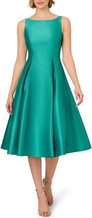 Adrianna Papell Sleeveless Mikado Fit & Flare Midi Dress in Botanic Green at Nordstrom, Size 8