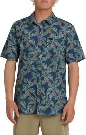 Quiksilver Hala Pineapple Print Classic Short Sleeve Cotton Button-Up Shirt in Dark Denim at Nordstrom, Size Xx-Large
