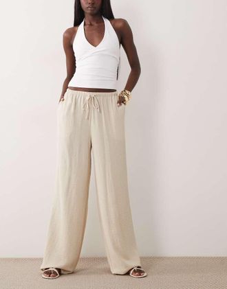 Six Stories Pantaloni fluidi a vita alta color pietra in coordinato-Bianco