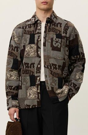 Les Deux Kaleb Patchwork Jacquard Overshirt in Mountain Grey Brown at Nordstrom, Size X-Large