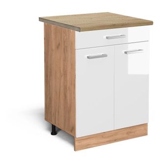 Vicco Mueble Bajo De Cocina R-line, Blanco Alto Brillo, 60 Cm Con Caj&oacute;n, Et Roble Vicco
