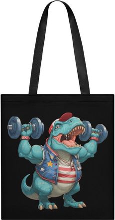 Generic Funny Weight Lifter Barbell Dinosaur Tote Bag for Women Men Shoulder Bags Purses Pouch Handbags