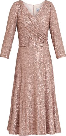 Gina Bacconi Womens Libbie Midi A-Line Sequin Dress - Copper - Size 18 UK