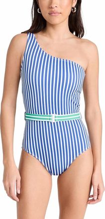 Shoshanna One Shoulder One Piece In Sea Blue/optic