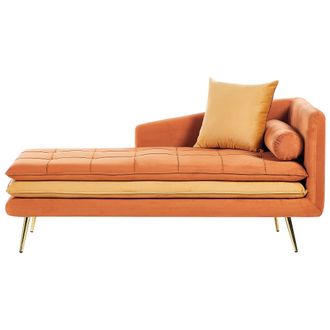 Beliani Beliani - Chaise Longue Acolchado Grueso Sala De Estar De Terciopelo Naranja Gonesse