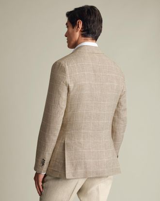 CHARLES TYRWHITT Pure Linen Checkered Jacket - Camel Size 36R by Charles Tyrwhitt