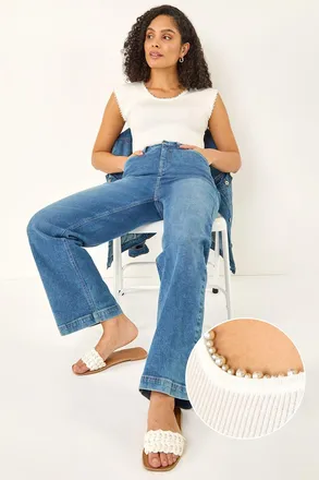 Roman Faux Pearl Trim Top